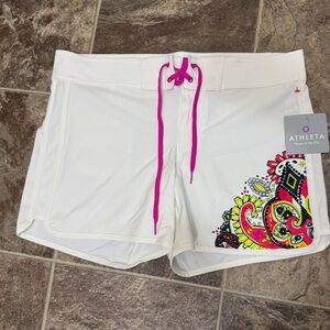 Athleta White Shorts with Pink and Multicolor Design